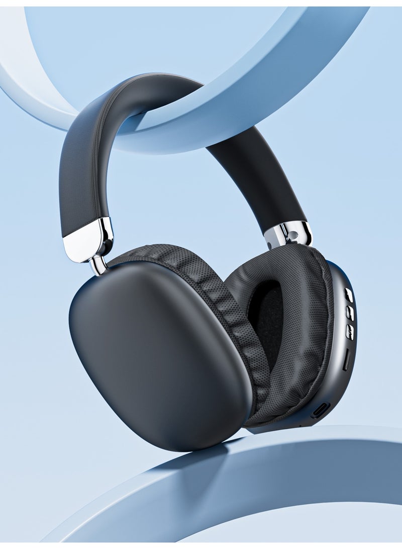 Wireless Over-Ear Headphones with Microphone, Foldable Portable HiFi Stereo Headset with Soft Ear Cushions, TF Card and AUX Support for Music, Calls, Travel, Study & Daily Use, Black - Image 1